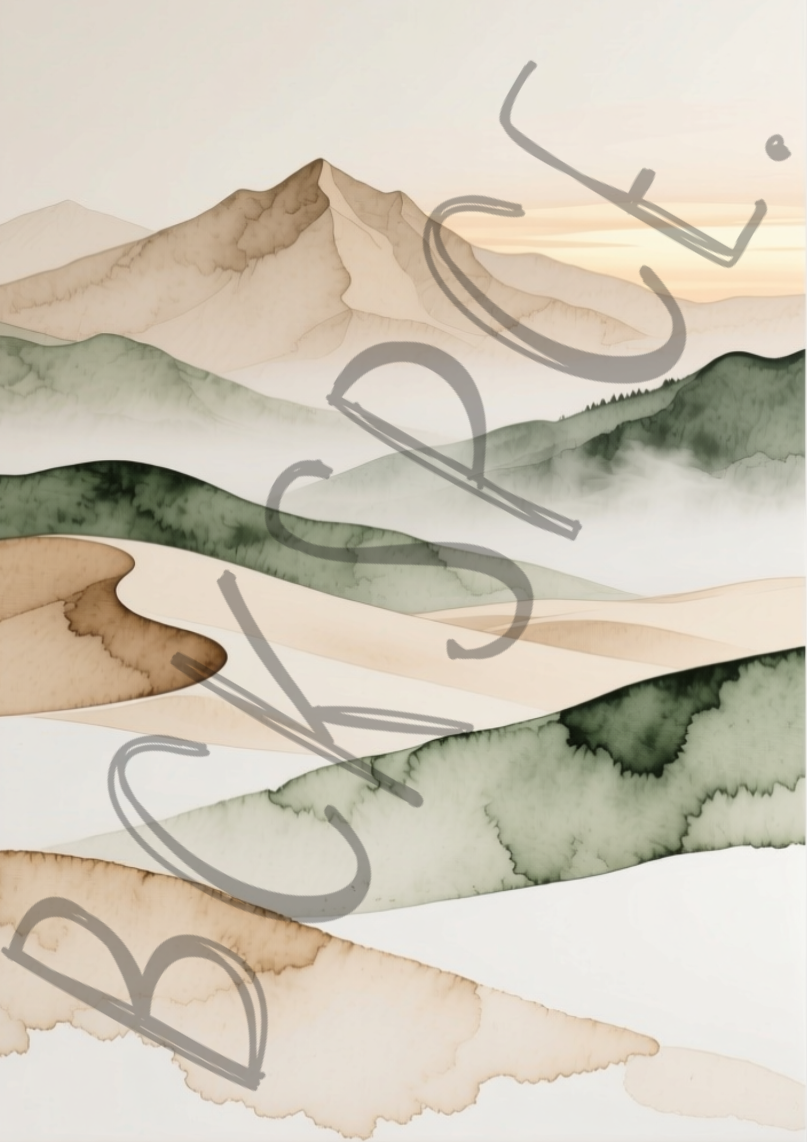 Watercolour Hills Landscape